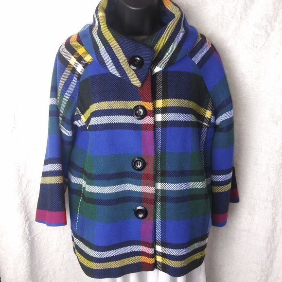 For Cynthia Wool Plaid Blue Jacket Coat Women's Size M - Picture 13 of 13